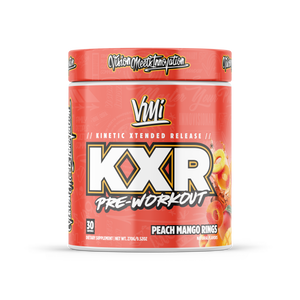 KXR OG High-Stim Pre-Workout Peach Mango Rings flavor tub